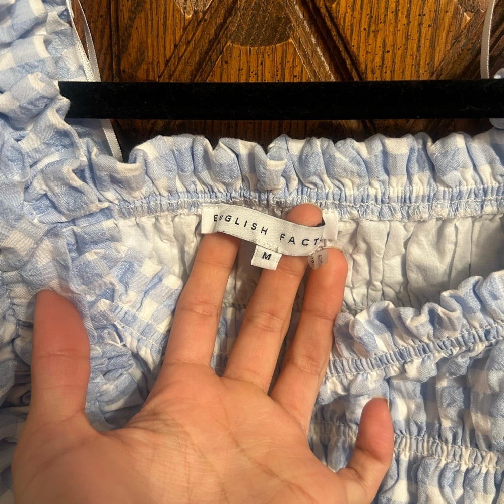 English Factory Light Blue Checkered Ruffle Blouse - Picture 4 of 5